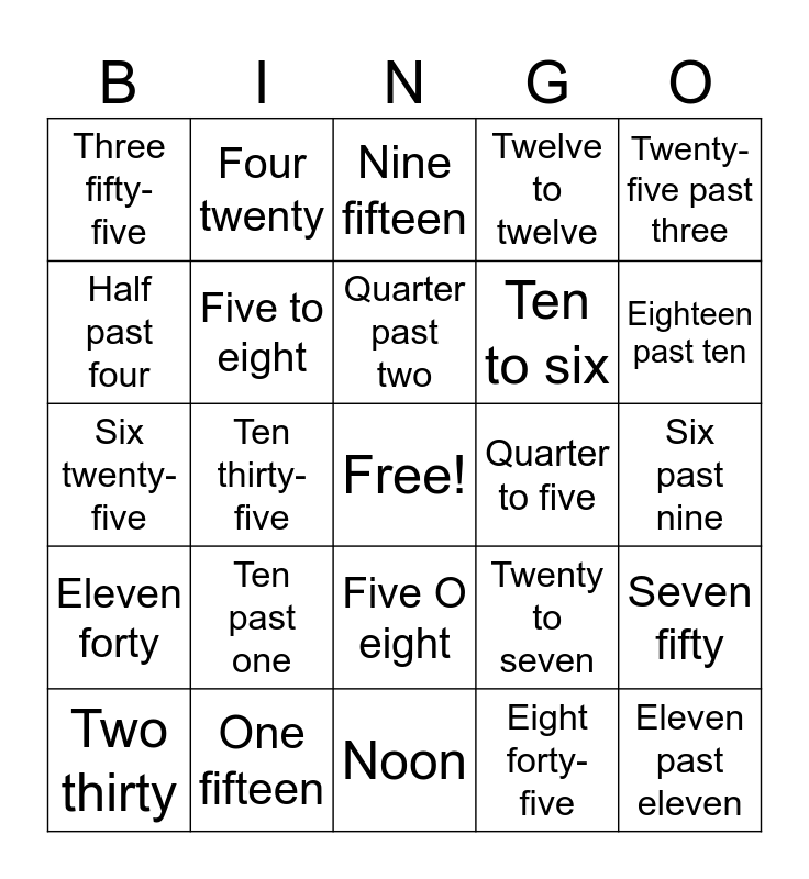 TIME Bingo Card