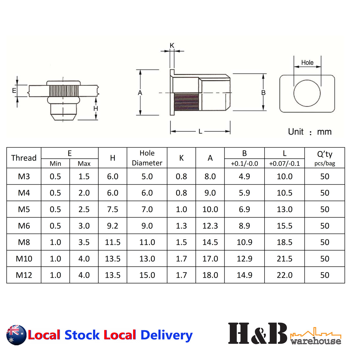 M3 M12 Large Flange Blinded Nutserts Rivnut Stainless Steel Aluminium