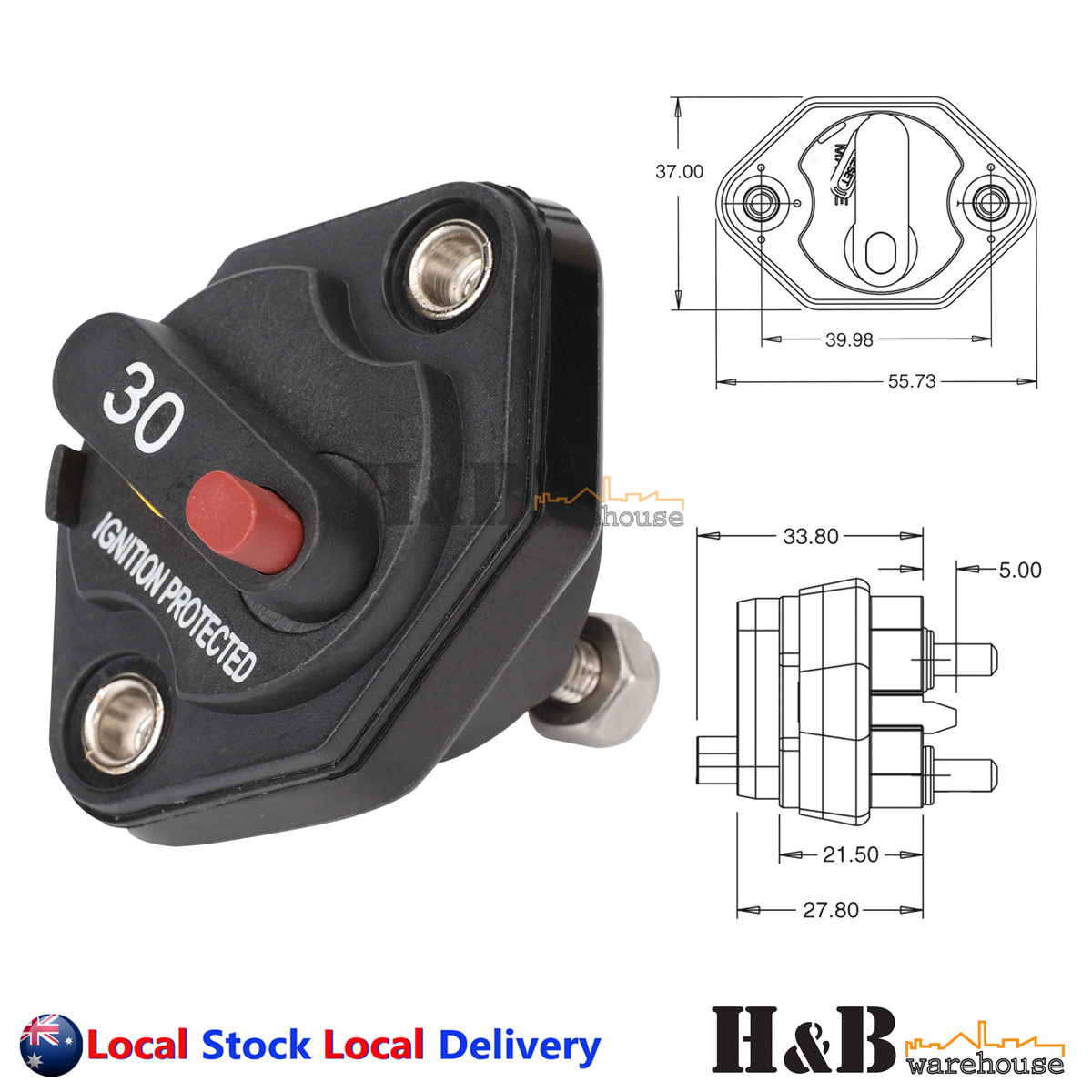 30 AMP A Marine Circuit Breaker IP67 Waterproof 12V 24V