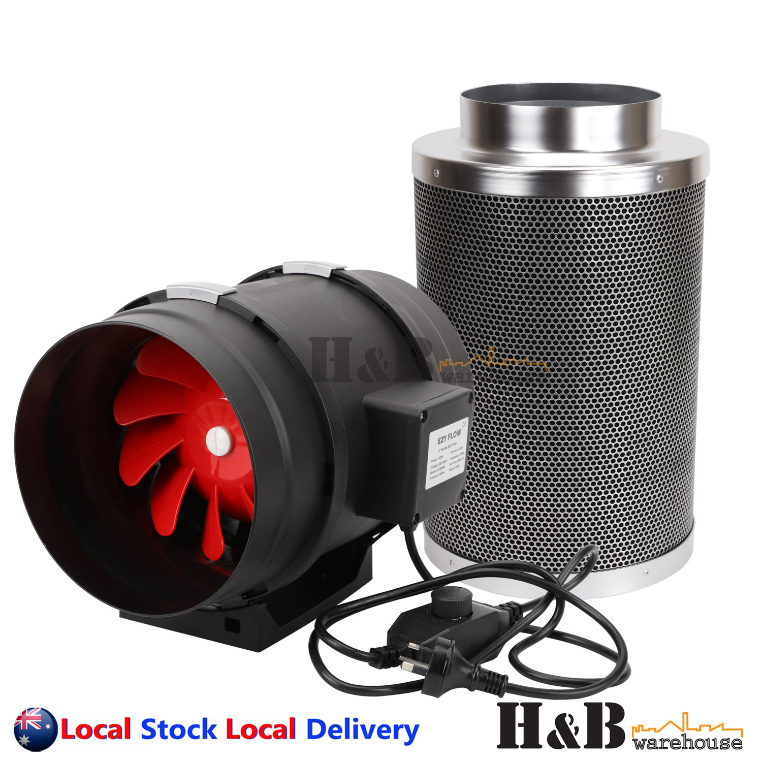 EzyFlow 8 Inch 200mm Inline Duct Fan Speed Controller Carbon Filter