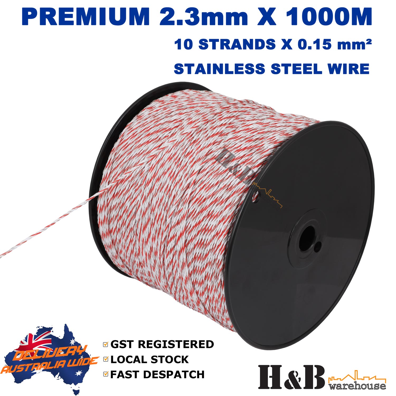 2.3mm X 1000M Electric Fence Rope Wire Poly Polywire 10 Strands SS