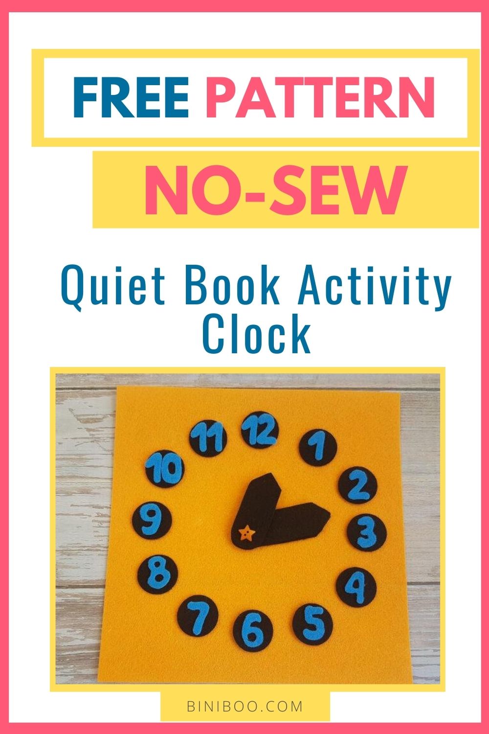 Biniboo Quiet Book Clock Page FREE Pattern & Instructions