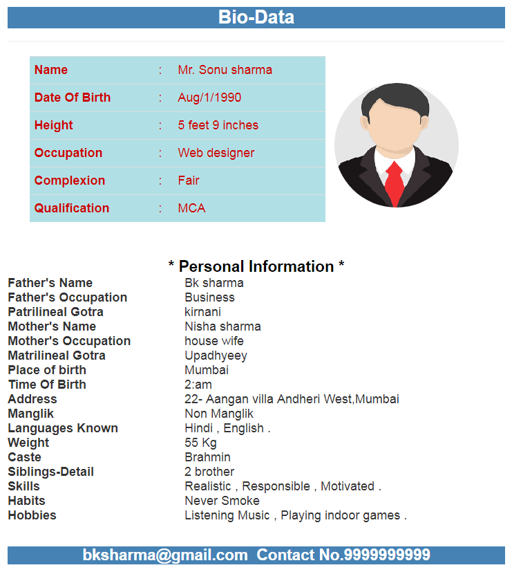 Indian Marriage Biodata Word Format Free Download In Hindi Happy Living