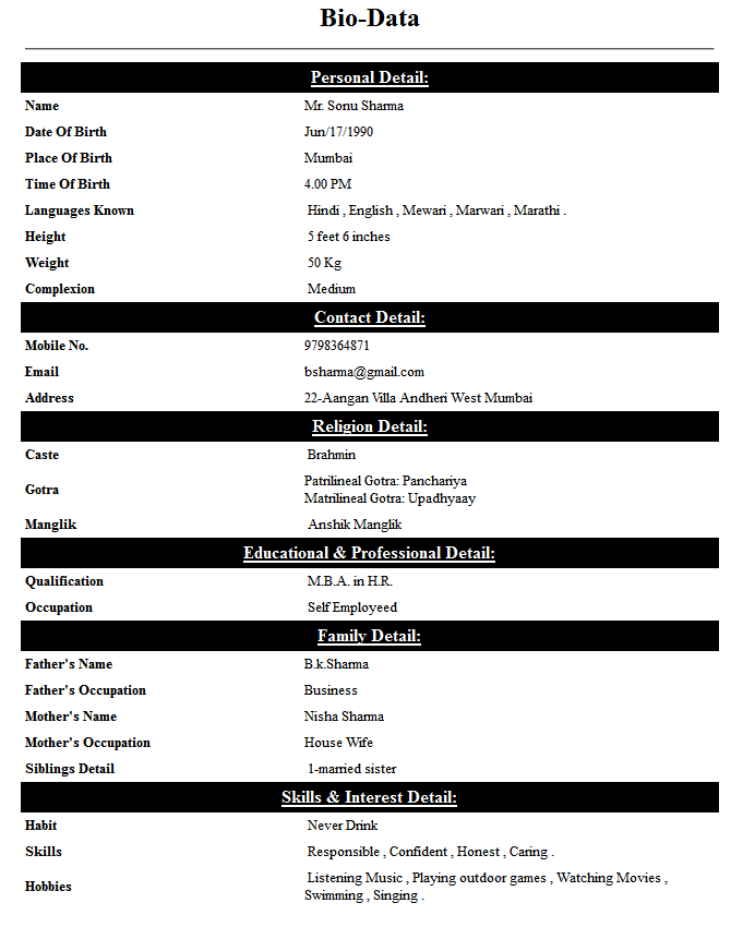 Indian Marriage Biodata Word Format In Marathi Happy Living