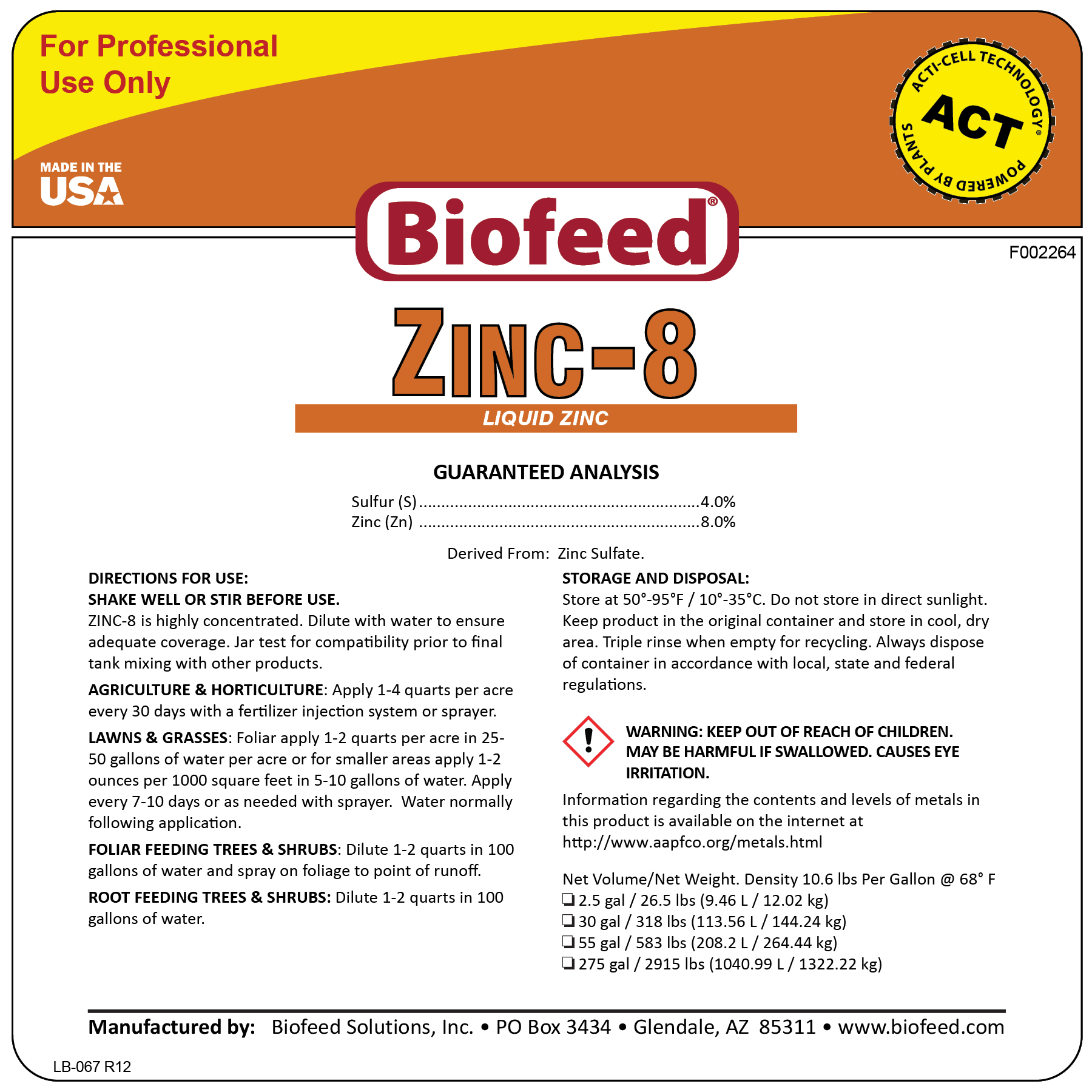 ZINC8 Liquid Zinc Biofeed Solutions