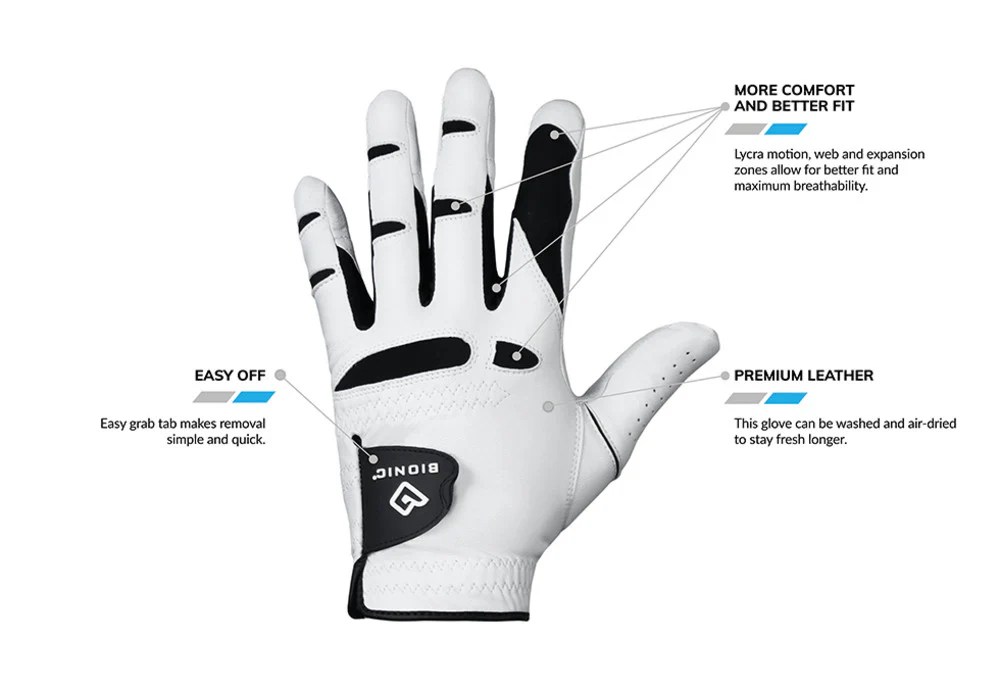 Bionic Golf Gloves Mens StableGrip 2.0 Gloves White Bionic Gloves