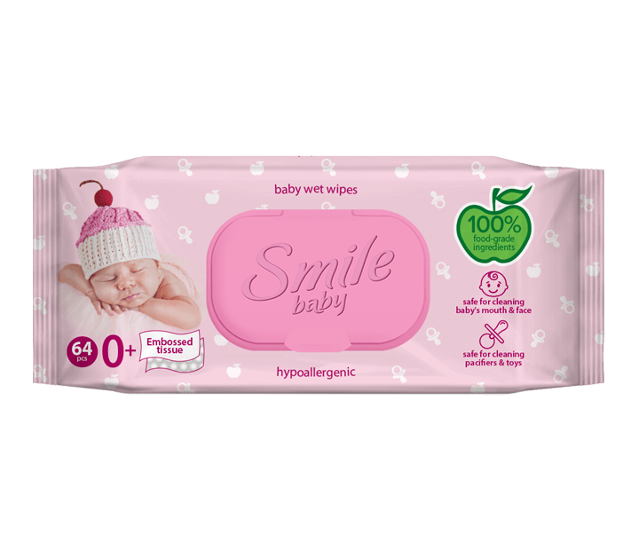 Smile baby wet wipes for newborns with food ingredients 64pcs.