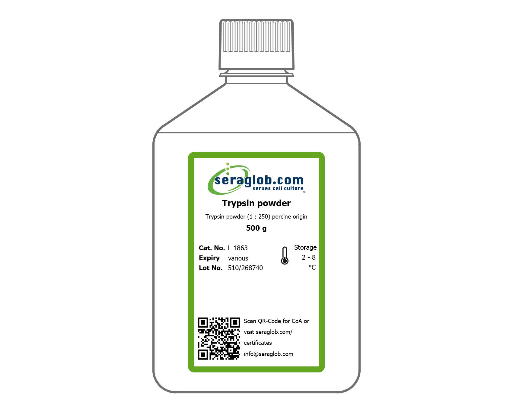 Trypsin powder (1 250) porcine origin, 500 g Bioswisstec