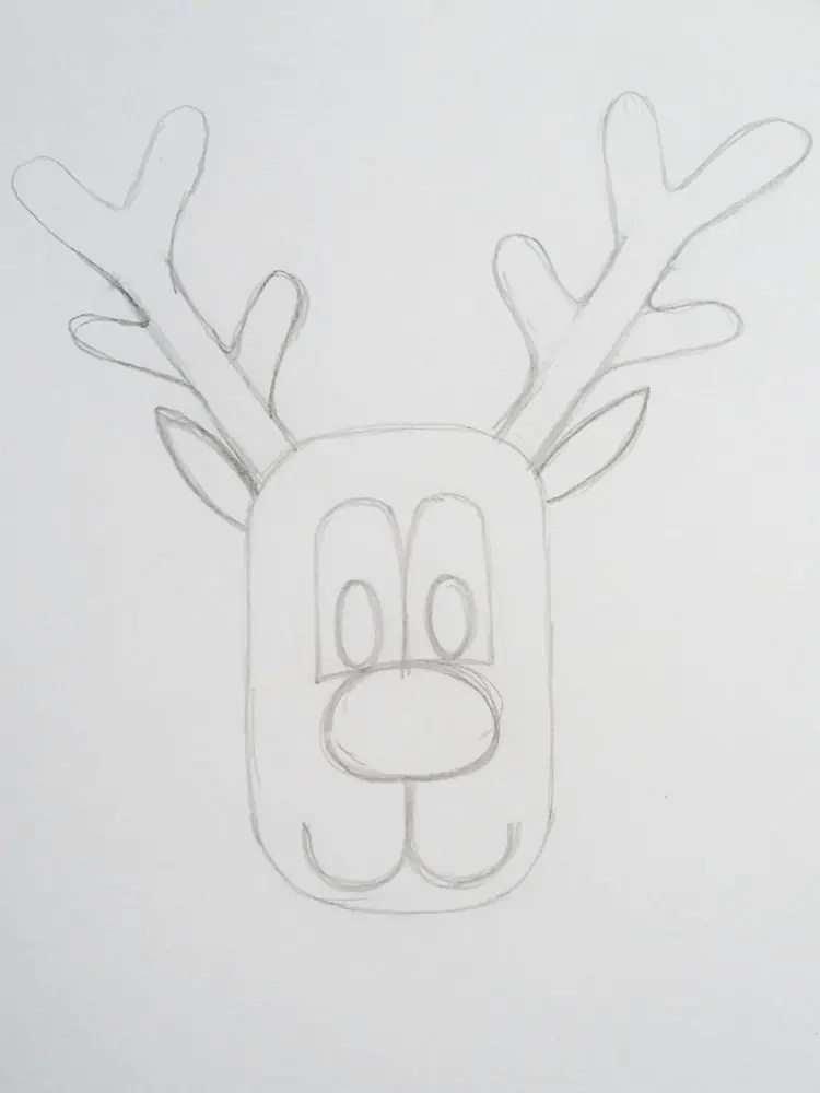 How To Draw A Cartoon Reindeer Face Birch And Button