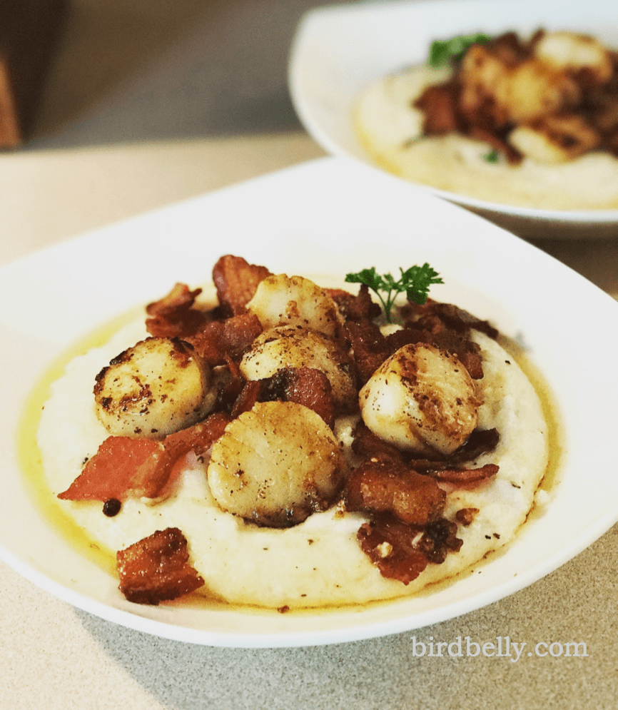 Scallops with Parmesan Grits and Bacon birdbelly