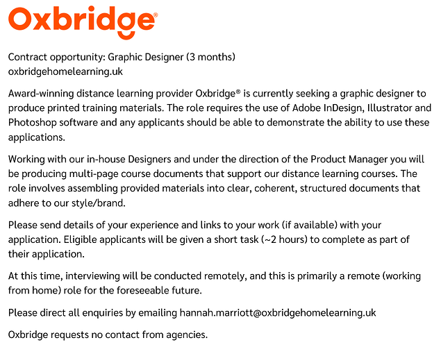 [Looking for contractor 3 months] [Birmingham/WFH] Graphic Designer