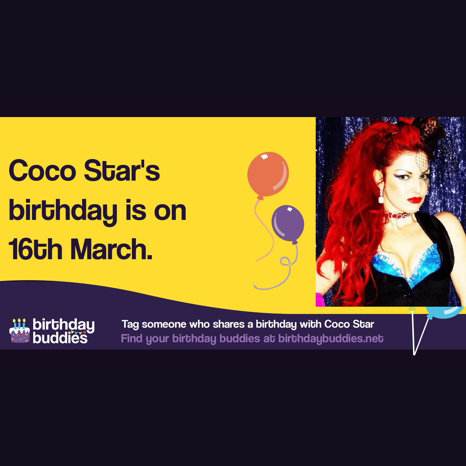 Coco Star's birthday is 16th March 1974