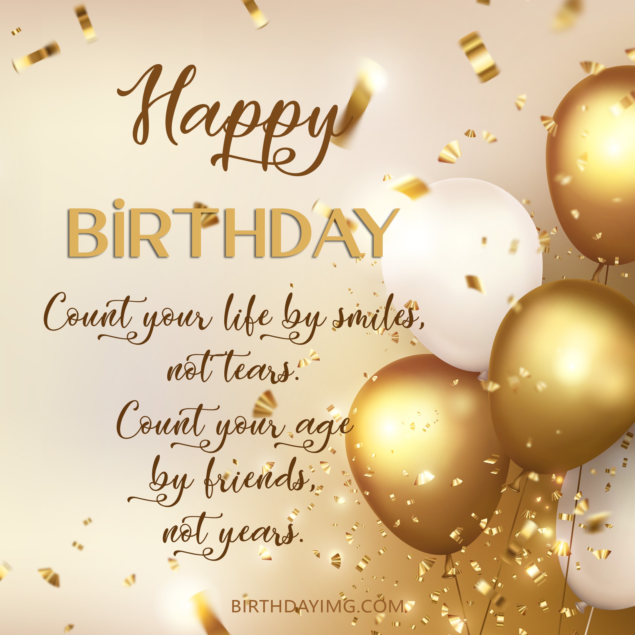 List Of Free Happy Birthday Wishes Ideas Free Happy Birthday Image With Golden And White Balloons - Birthdayimg.com