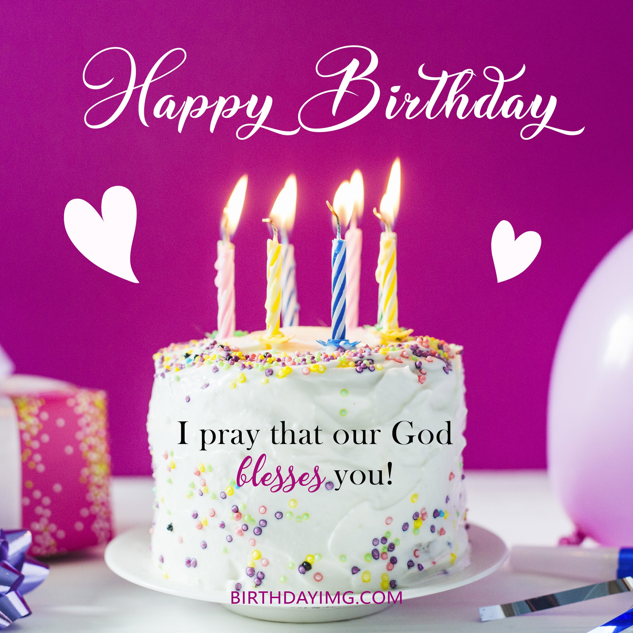 Free Happy Birthday Image With Blessings, Candles and Cake