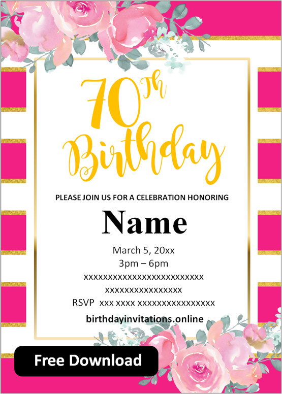 FREE Printable 70th birthday invitations Templates Party Invitation