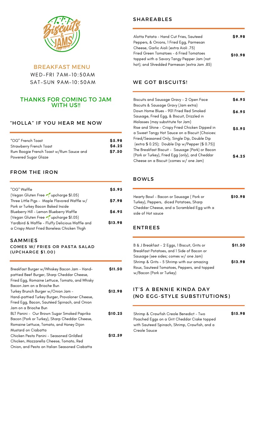 Menu Biscuits And Jams