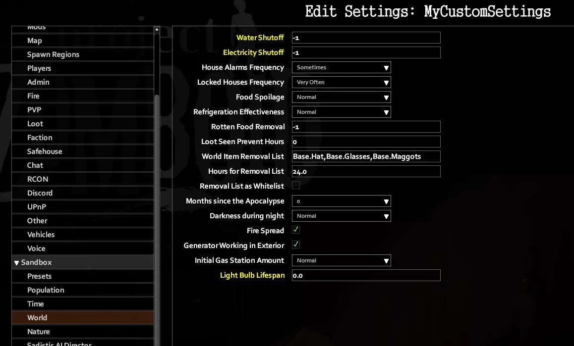 How to upload custom sandbox settings on a Project Zomboid server