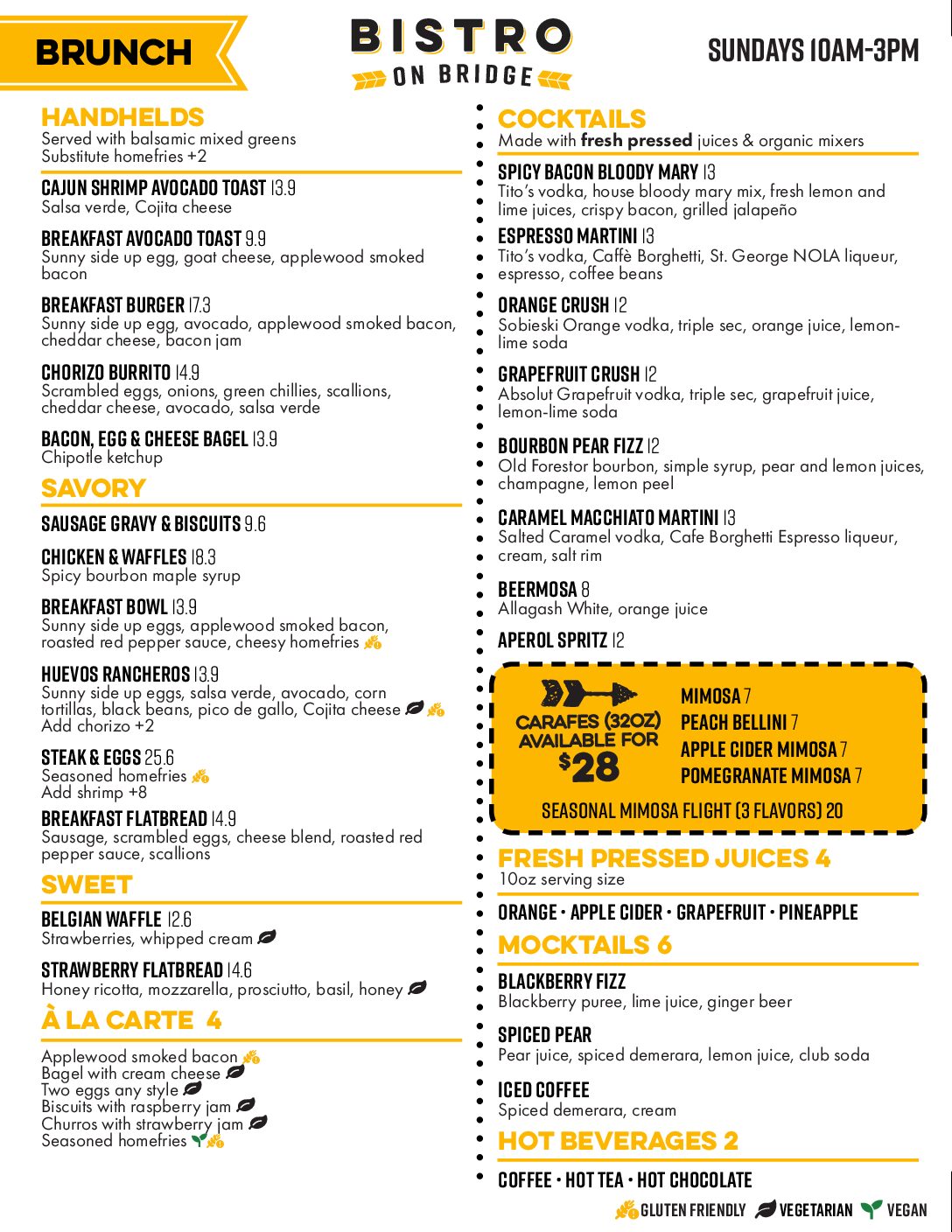 Brunch Menu 2023 Bistro on Bridge Restaurant & Beer Garden