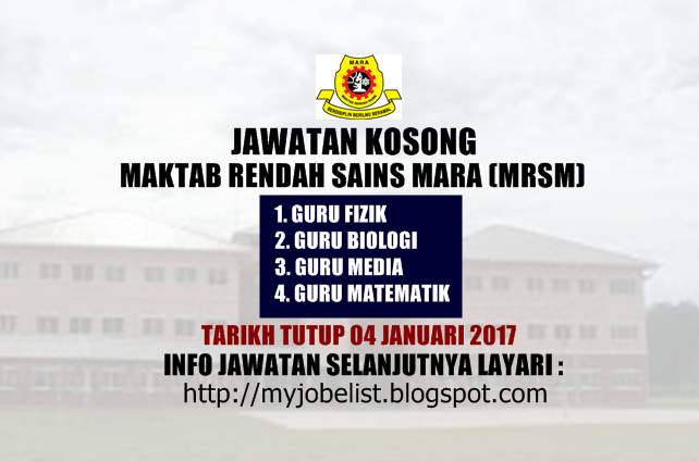 Permohonan adalah dipelawa daripada warganegara malaysia yan. Jawatan Kosong Maktab Rendah Sains Mara Mrsm 04 Januari 2017 Isketambola Isketambola