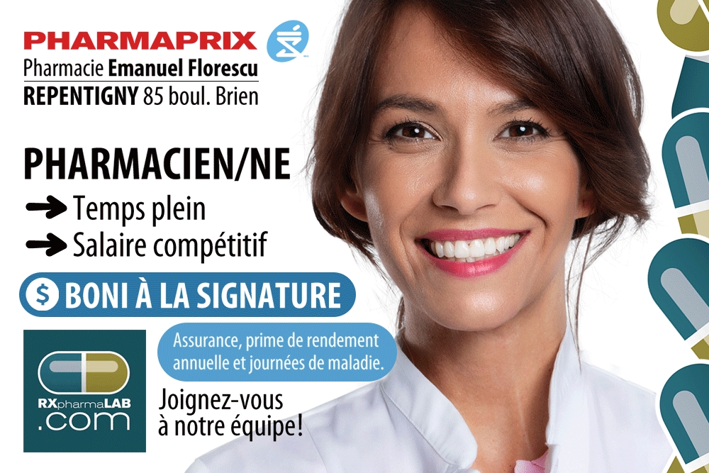 Les EMPLOIS en PHARMACIE au Québec RXpharmaLAB ATP, pharmacienne