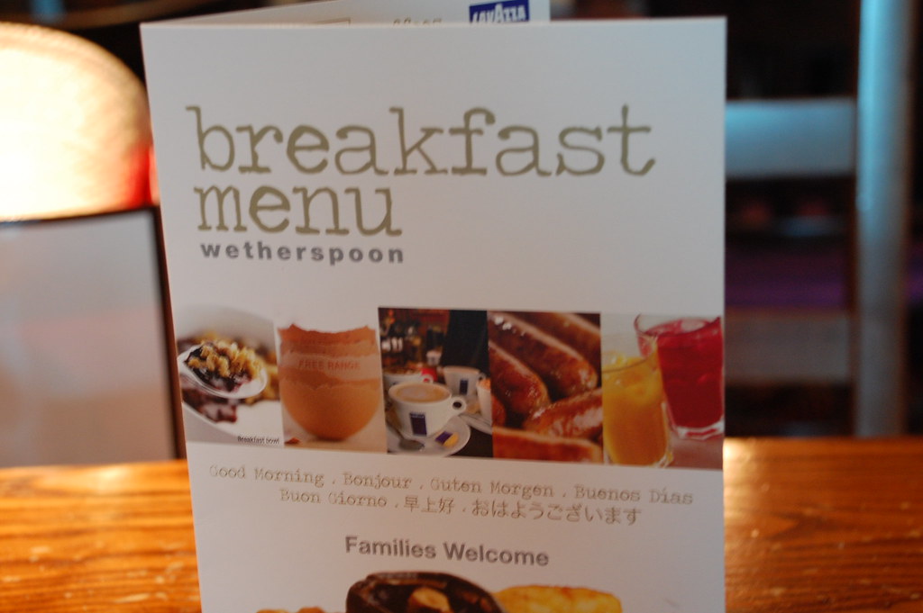 WETHERSPOONS BREAKFAST MENU