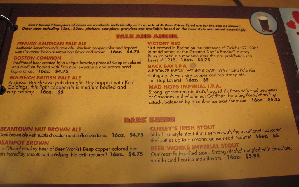 BOSTON BEER WORKS MENU BOSTON BEER WORKS MENU