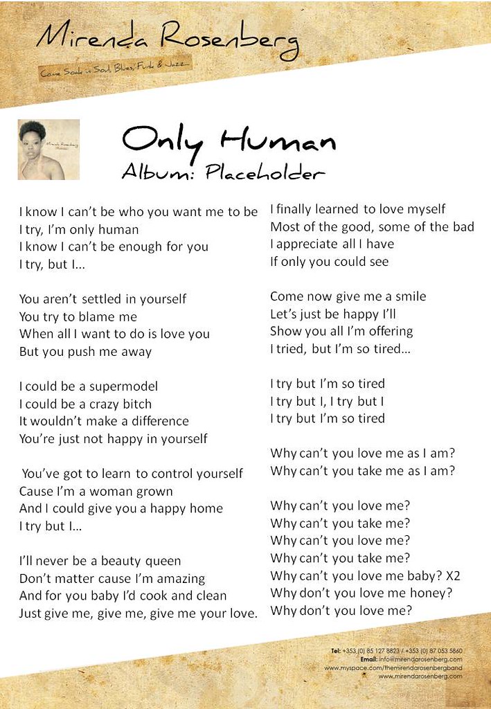 I M Only Human Lyrics DEPARTMENT OF HUMAN SERVICES MEMPHIS TN
