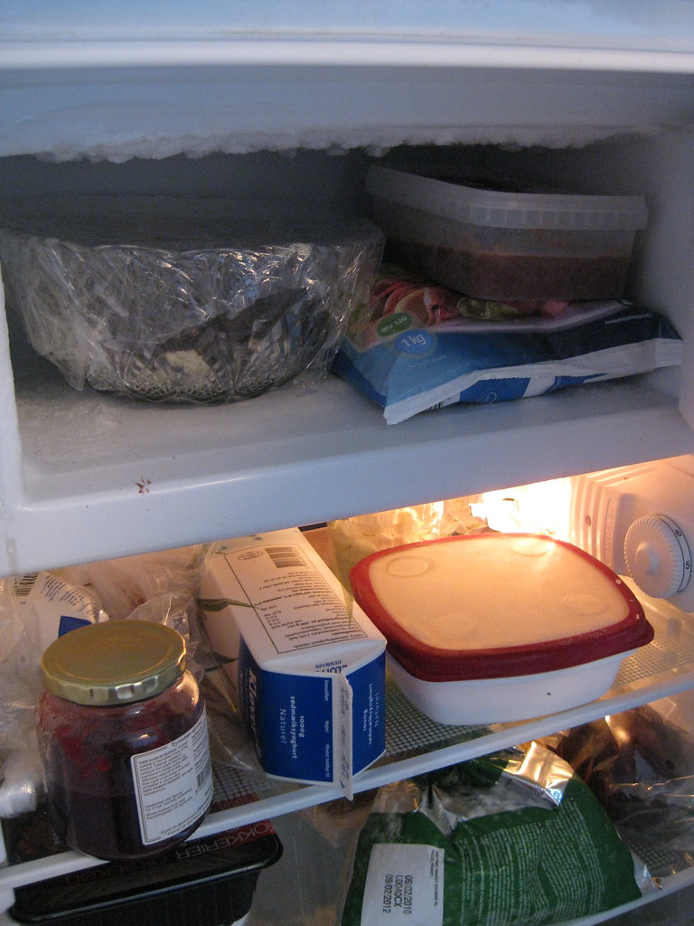 REFRIGERATOR IS FREEZING FOOD. REFRIGERATOR IS BAR WITH FRIDGE
