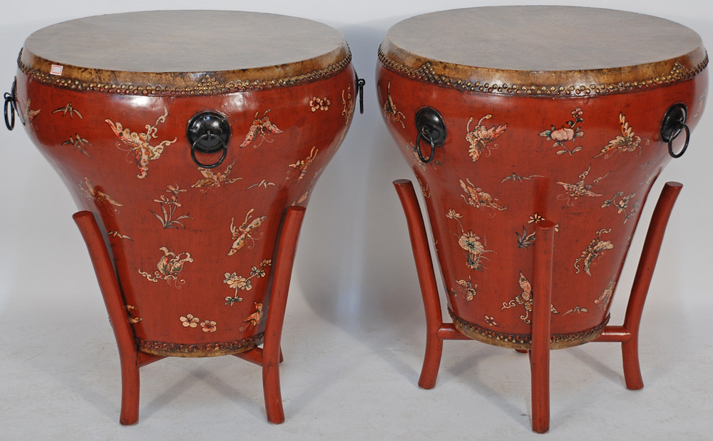ANTIQUE DRUM TABLES. DRUM TABLES 24 ROUND END TABLE
