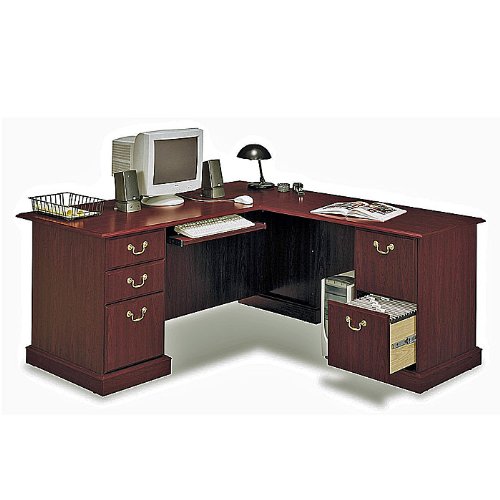 Bush Saratoga L Shape Wood Executive Desk In Harvest Cherry BUSH FURNITURE DESKS FURNITURE DESKS AMERICAN FACTORY FURNITURE