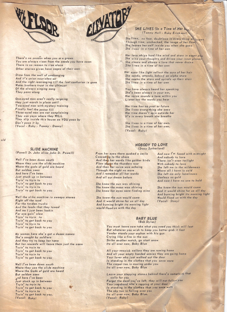 13TH FLOOR ELEVATORS LYRICS