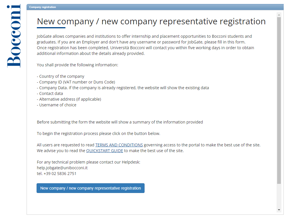 How do I register the company or a new contact in JobGate? B in Touch