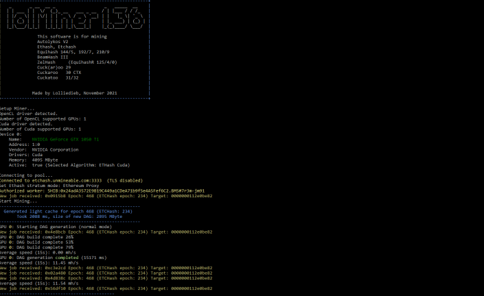 lolMiner - a console miner for mining cryptocurrencies with nVidia and