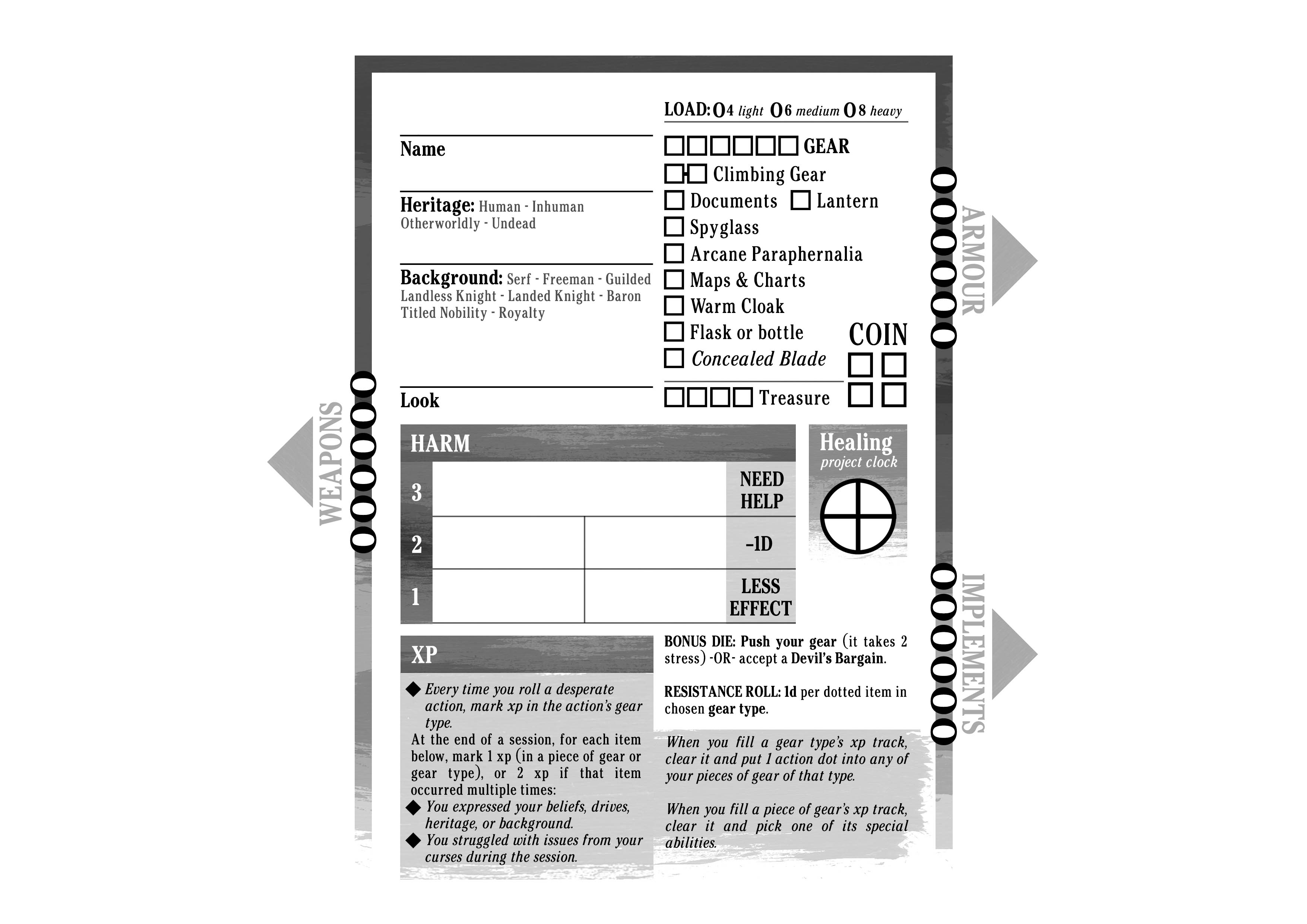 Blades In The Dark Fillable Character Sheet