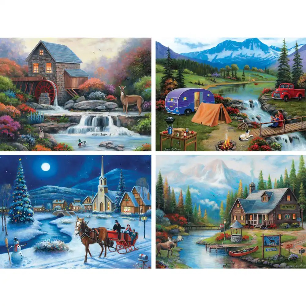 Set of 4 John Zaccheo Jigsaw Puzzles Bits and Pieces Bits and