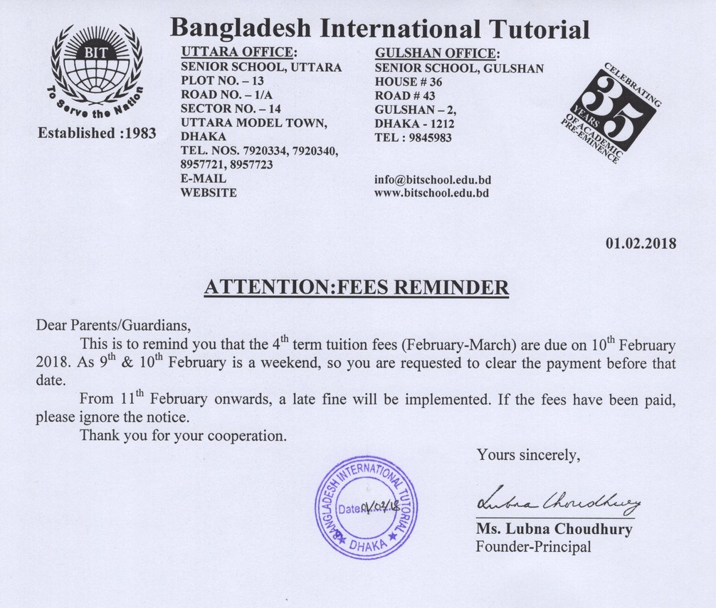 B.I.T. » ATTENTIONFEES REMINDER