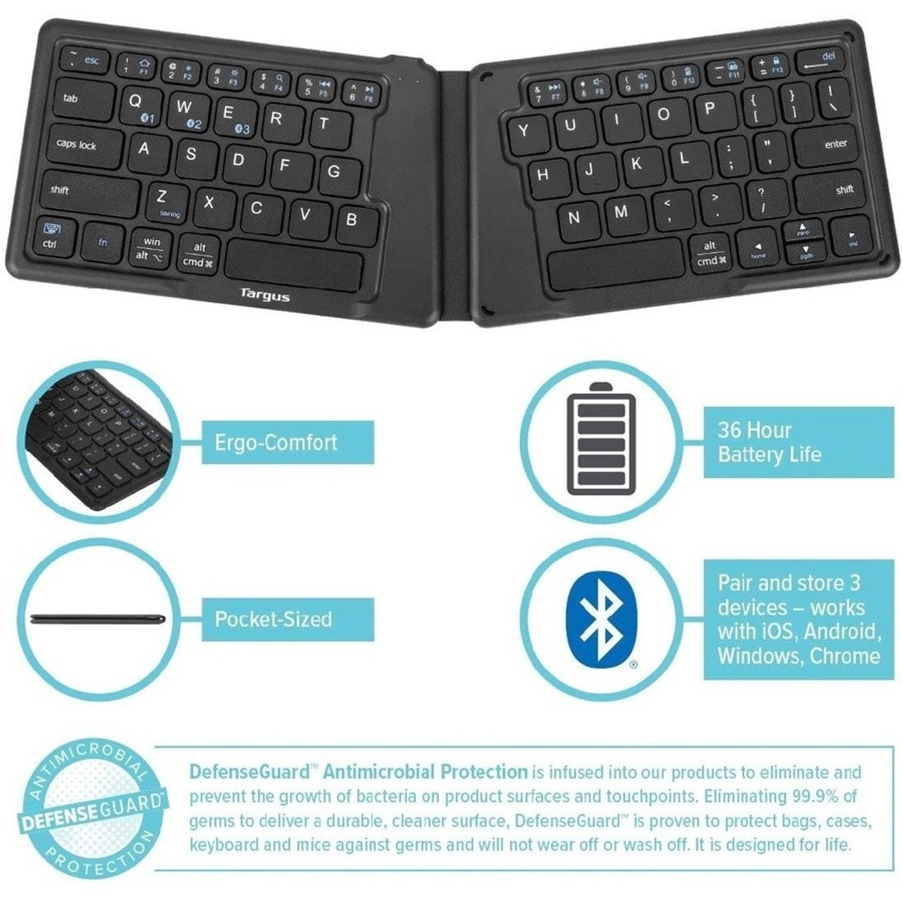 Targus Ergonomic Foldable Bluetooth Antimicrobial Keyboard – Bitscore