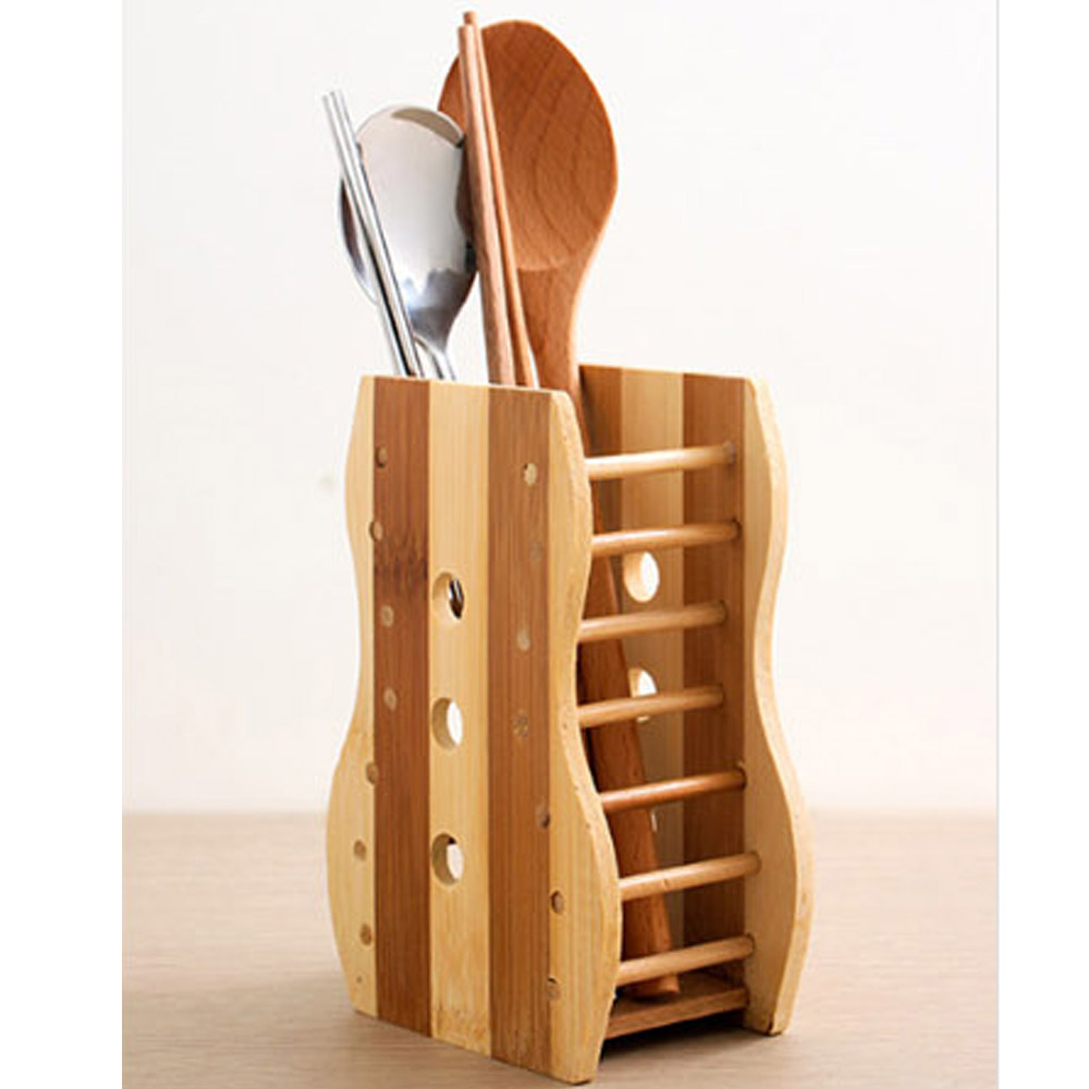 Natural Bamboo Spoon Chopsticks Wooden Holder Fork Cutlery Storage
