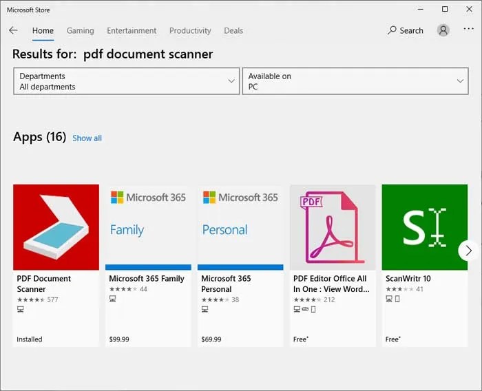 Приложение PDF Document Scanner для Windows
