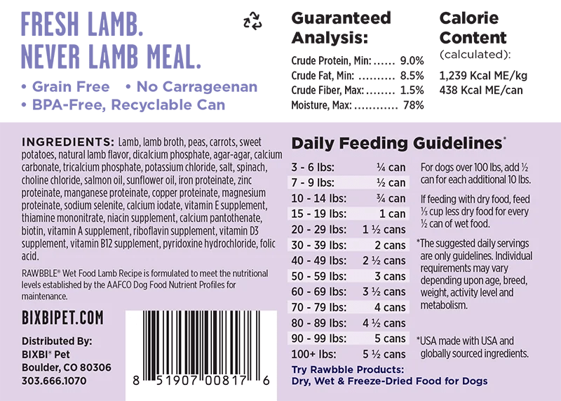 RAWBBLE® Canned Wet Dog Food (Lamb)