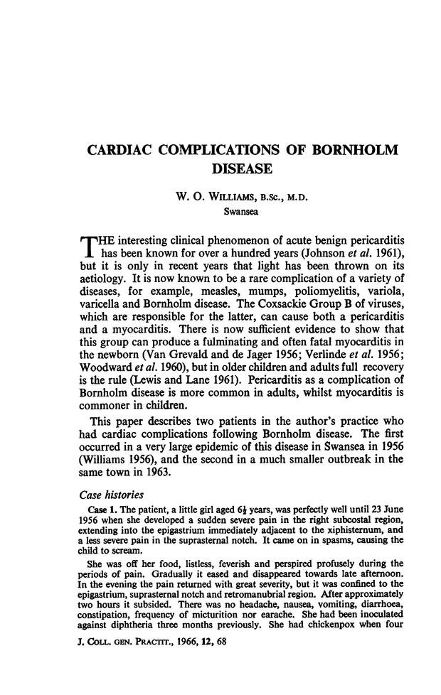 Cardiac complications of Bornholm disease. British Journal of General Practice