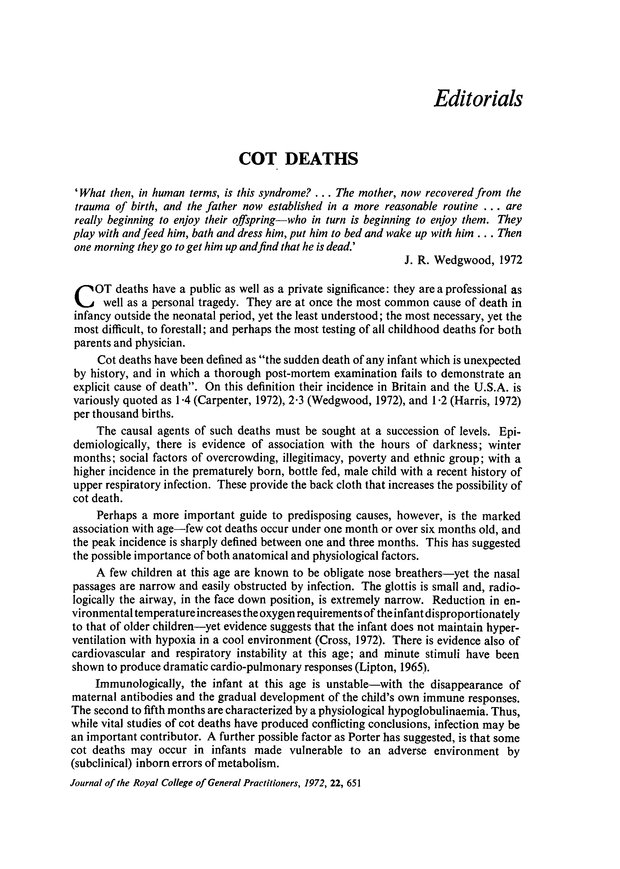 Cot deaths. British Journal of General Practice