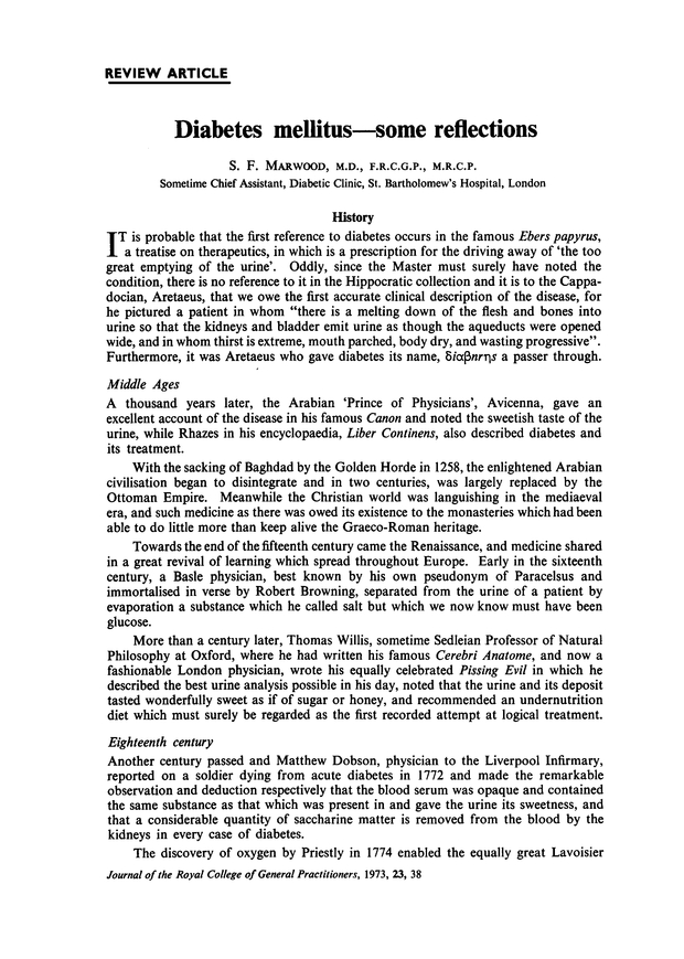 Diabetes mellitussome reflections. British Journal of General Practice
