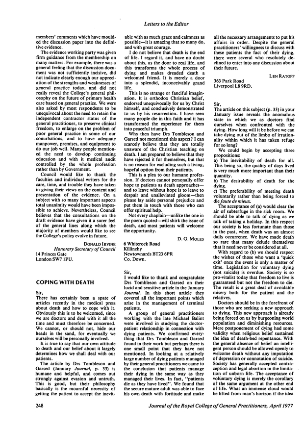 COPING WITH DEATH British Journal of General Practice