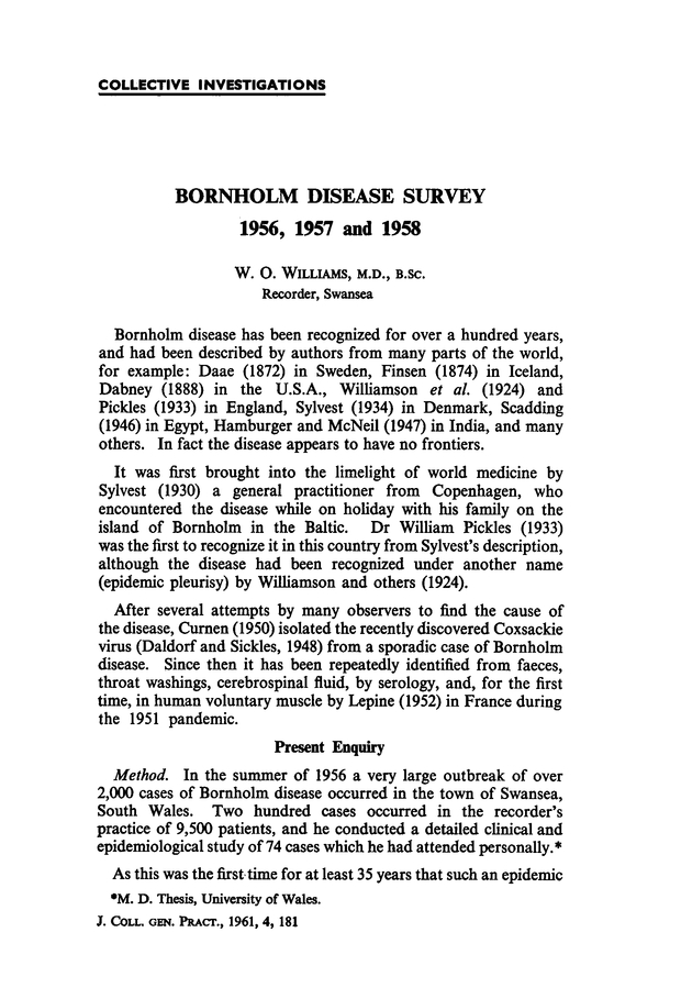 Bornholm Disease Survey 1956, 1957 and 1958 British Journal of
