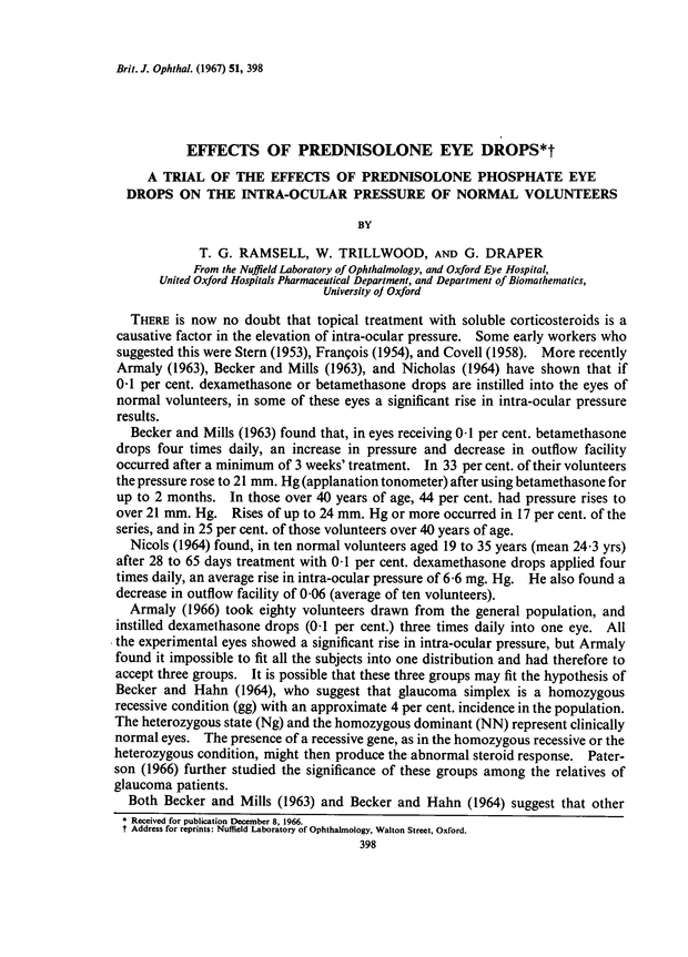 Effects of prednisolone eye drops. A trial of the effects of