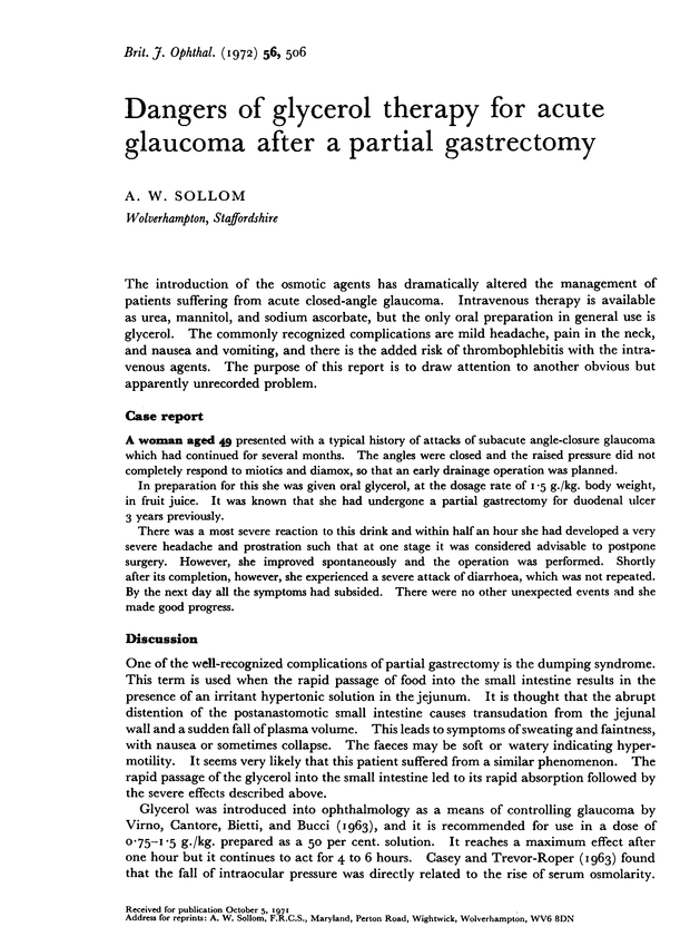 Dangers of glycerol therapy for acute after a partial gastrectomy. British Journal of