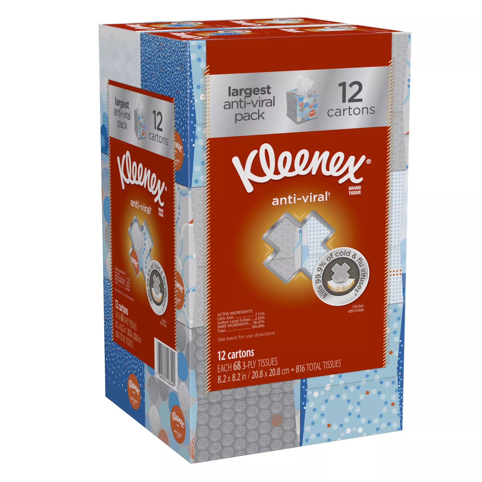 Kleenex ThreePly AntiViral Tissues, 12 pk./68 ct. BJs Wholesale Club