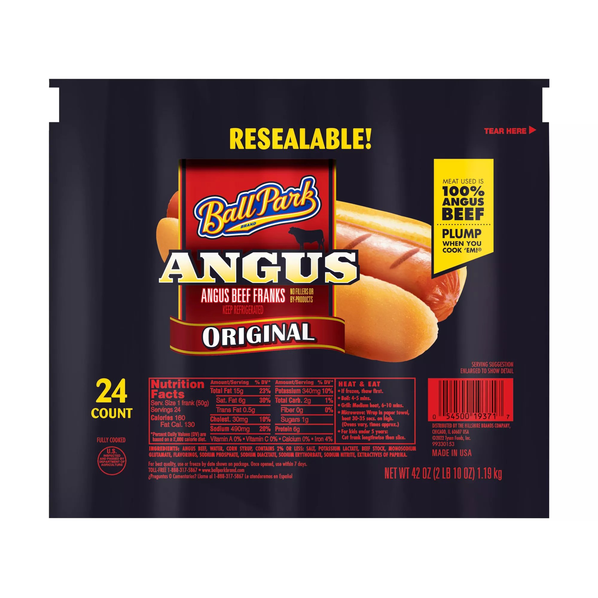 Ball Park Original Length Angus Beef Hot Dogs, 24 Ct BJs Wholesale Club