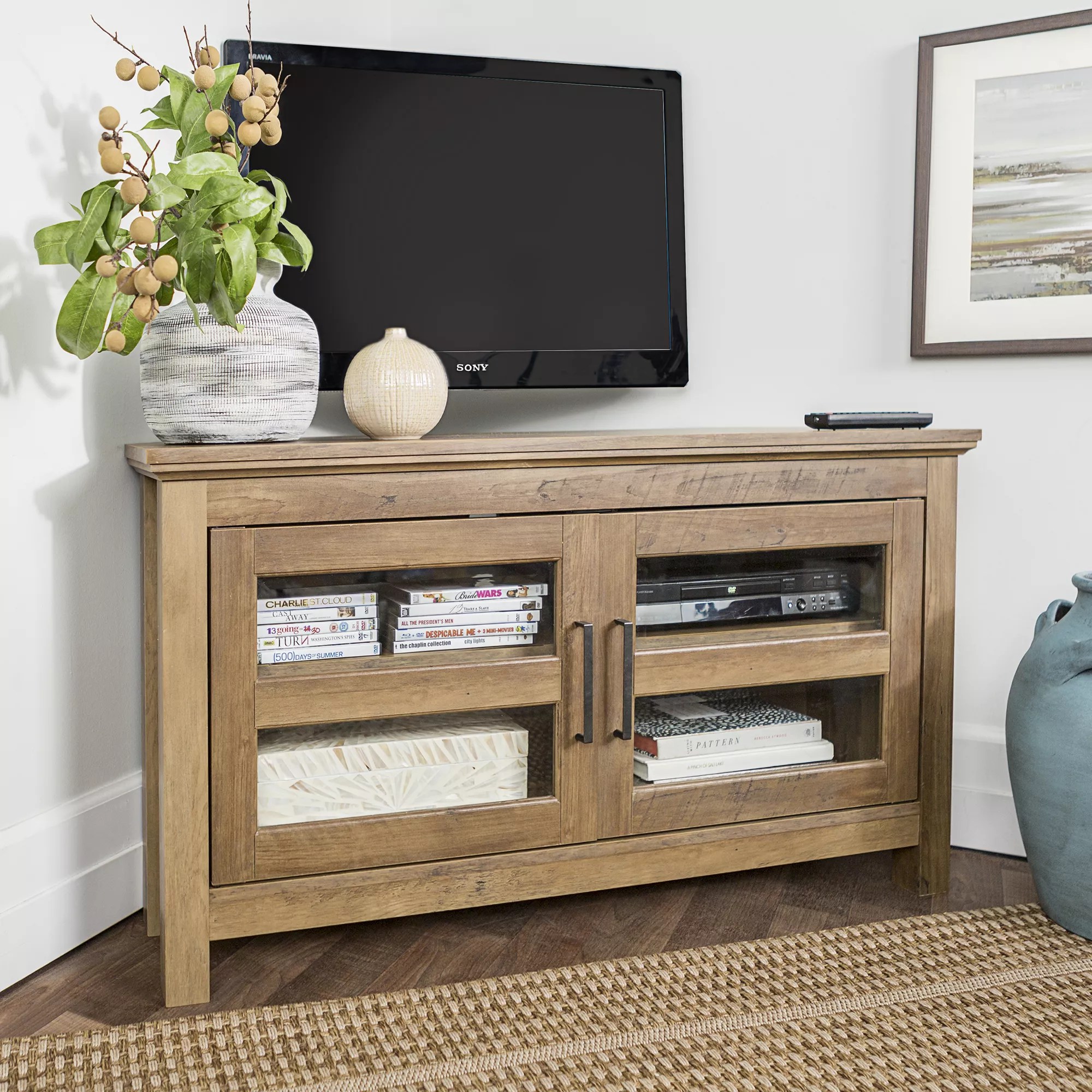 W. Trends 55" Rustic 2 Door Corner TV Stand Rustic Oak BJs